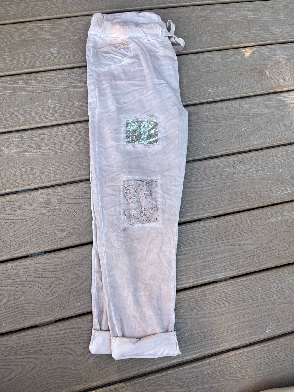Grey Violet Made in Italy Sequin Lace Patch Distressed Jogger Pants NWT S/M - Picture 7 of 15
